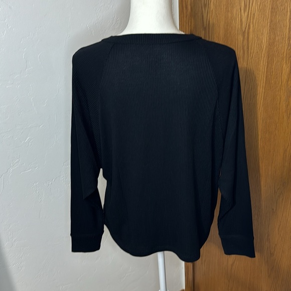 Chaser black waffle knit Henley dolman long sleeve top S - Picture 5 of 11